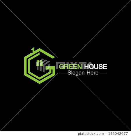 Green house logo.real estate logo ideas concept for eco home isolated black background Green house logo.real estate logo ideas concept for eco home isolated black background 136042677