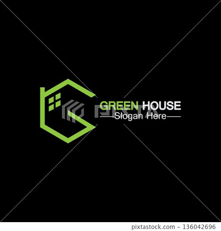 Green house logo.real estate logo ideas concept for eco home isolated black background 136042696