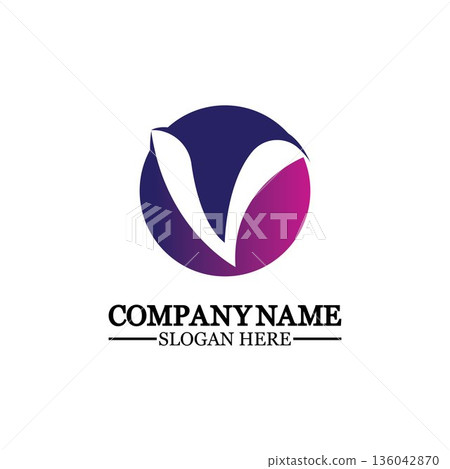 Letter V with Check Mark logo illustration design. Creative Minimal luxury emblem design. Universal elegant icon.Graphic Alphabet Symbol for Corporate Business Identity. 136042870