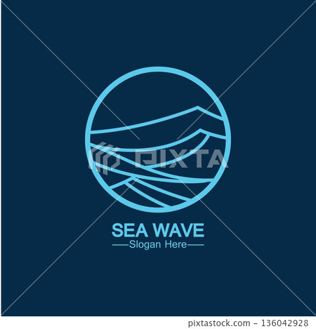 sea ocean wave line logo simple monoline style vector icon symbol illustration 136042928