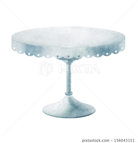 Elegant watercolor cake stand in soft blue tones, isolated on white. Perfect for birthday and wedding invitations, bakery branding, party decor, greeting cards, posters, festive design projects Elegant watercolor cake stand in soft blue tones, isolated on white. Perfect for birthday and wedding invitations, bakery branding, party decor, greeting cards, posters, festive design projects 136043151