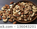 Mixed nuts in a wooden bowl Mixed nuts in a wooden bowl 136043201