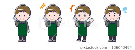 一位正在使用智慧型手機的女餐廳服務員 136043494