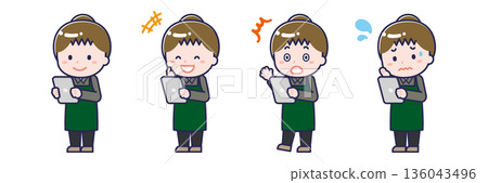 A female restaurant clerk using a tablet A female restaurant clerk using a tablet 136043496