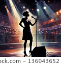 The silhouette of a black singer in the midst of a live performance. 136043652
