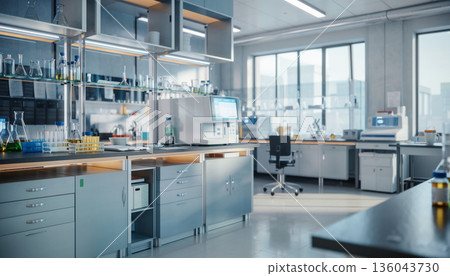 Bright lab workspace and state-of-the-art experimental equipment 136043730