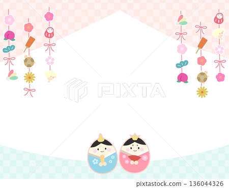 春日相框 可愛的雛人偶背景 雛人偶、皇帝與皇后人偶 春日相框 可愛的雛人偶背景 雛人偶、皇帝與皇后人偶 136044326
