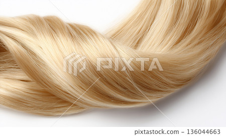 Women's long blonde curl of hair. Beautifully styled wavy shiny curls. Hair coloring. Hairdressing procedures, extension. Blond hair close-up as a background. White hair image Women's long blonde curl of hair. Beautifully styled wavy shiny curls. Hair coloring. Hairdressing procedures, extension. Blond hair close-up as a background. White hair image 136044663