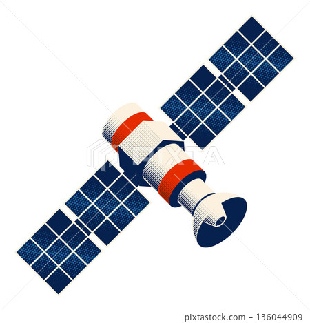 Satellite Vintage Retro Halftone Space Technology 136044909
