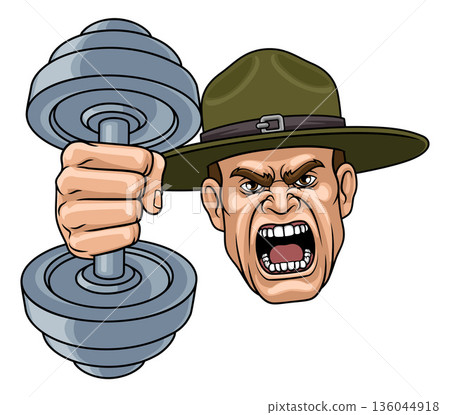 Drill Instructor Sergeant Weight Lifting Gym Man Drill Instructor Sergeant Weight Lifting Gym Man 136044918