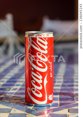Egypt, Sharm el-Sheikh - September 27, 2025 An aluminum can of chilled Coca-Cola illuminated by the summer sun. Editorial Egypt, Sharm el-Sheikh - September 27, 2025 An aluminum can of chilled Coca-Cola illuminated by the summer sun. Editorial 136045143