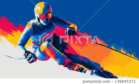 Alpine skiing graphic art effect poster. Alpine skiing dynamic multicolor graphic wallpaper or banner Alpine skiing graphic art effect poster. Alpine skiing dynamic multicolor graphic wallpaper or banner 136045371
