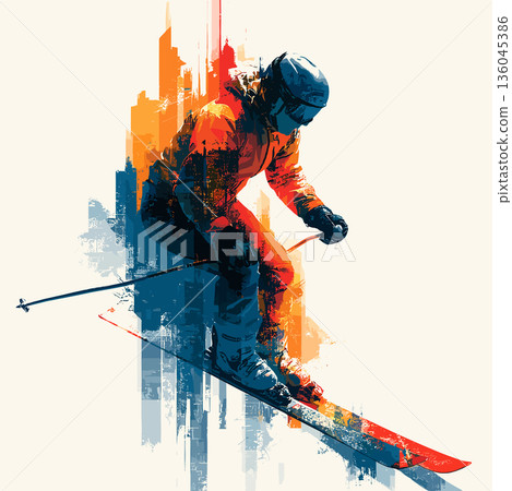 Alpine skiing graphic art effect poster. Alpine skiing dynamic multicolor graphic wallpaper or banner Alpine skiing graphic art effect poster. Alpine skiing dynamic multicolor graphic wallpaper or banner 136045386