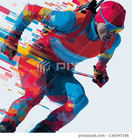Biathlon graphic art effect poster. Biathlon dynamic multicolor graphic wallpaper or banner Biathlon graphic art effect poster. Biathlon dynamic multicolor graphic wallpaper or banner 136045396