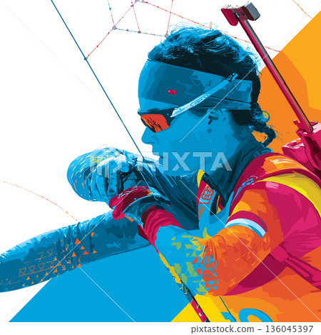 Biathlon graphic art effect poster. Biathlon dynamic multicolor graphic wallpaper or banner Biathlon graphic art effect poster. Biathlon dynamic multicolor graphic wallpaper or banner 136045397