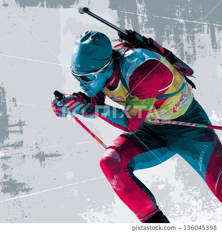 Biathlon graphic art effect poster. Biathlon dynamic multicolor graphic wallpaper or banner Biathlon graphic art effect poster. Biathlon dynamic multicolor graphic wallpaper or banner 136045398