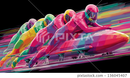 Bobsleigh graphic art effect poster. Bobsleigh dynamic multicolor graphic wallpaper or banner Bobsleigh graphic art effect poster. Bobsleigh dynamic multicolor graphic wallpaper or banner 136045407