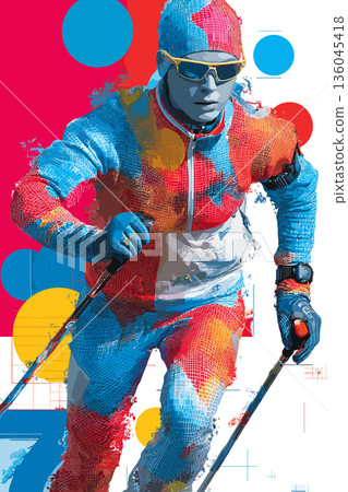 Cross-country skiing graphic art effect poster. Cross-country skiing dynamic multicolor graphic wallpaper or banner Cross-country skiing graphic art effect poster. Cross-country skiing dynamic multicolor graphic wallpaper or banner 136045418