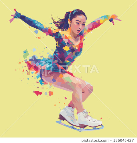 Figure skating dynamic multicolor graphic wallpaper or banner. Figure skating graphic art effect poster Figure skating dynamic multicolor graphic wallpaper or banner. Figure skating graphic art effect poster 136045427