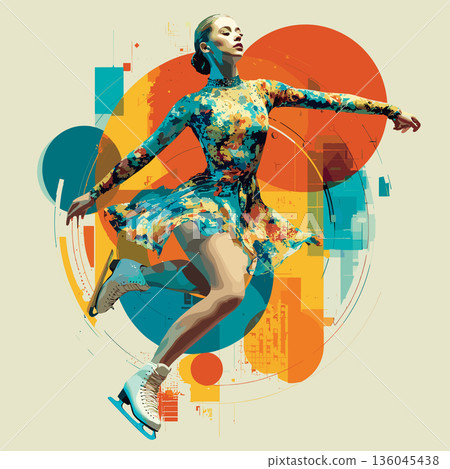 Figure skating dynamic multicolor graphic wallpaper or banner. Figure skating graphic art effect poster 136045438