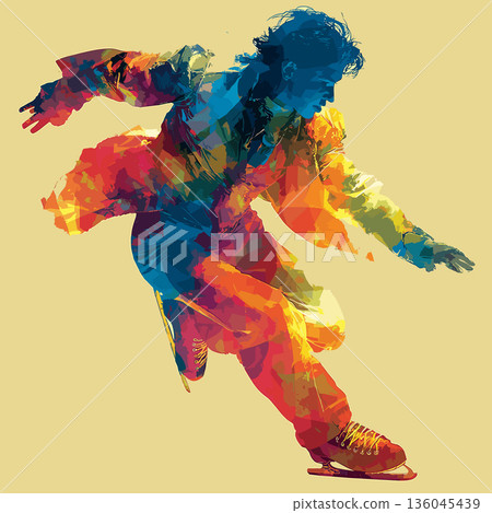 Figure skating dynamic multicolor graphic wallpaper or banner. Figure skating graphic art effect poster 136045439