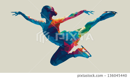 Figure skating dynamic multicolor graphic wallpaper or banner. Figure skating graphic art effect poster 136045440