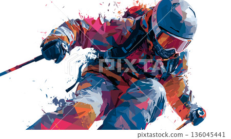 Freestyle skiing graphic art effect poster. Freestyle skiing dynamic multicolor graphic wallpaper or banner 136045441