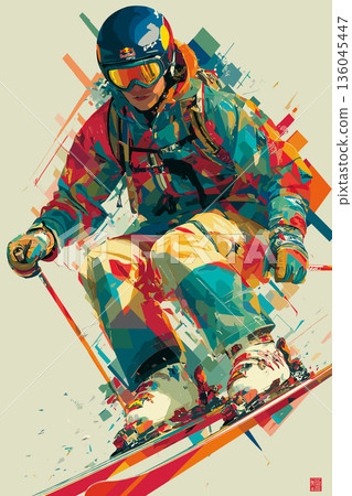 Freestyle skiing graphic art effect poster. Freestyle skiing dynamic multicolor graphic wallpaper or banner Freestyle skiing graphic art effect poster. Freestyle skiing dynamic multicolor graphic wallpaper or banner 136045447