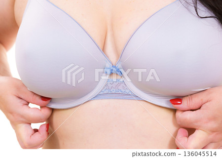 Plus size woman big breast wearing bra Plus size woman big breast wearing bra 136045514