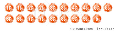 Sale icon set in 5% increments, 5% to 95% (red) Sale icon set in 5% increments, 5% to 95% (red) 136045537