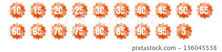 Sale icon set in 5% increments, 5% to 95% (red) 136045538