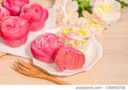 Homemade beet bread and salad 136045708
