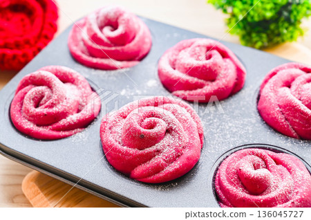 Beetroot bread dough before baking Beetroot bread dough before baking 136045727