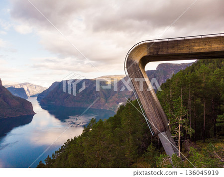 Aerial view. Fjord landscape at Stegastein viewpoint Norway 136045919