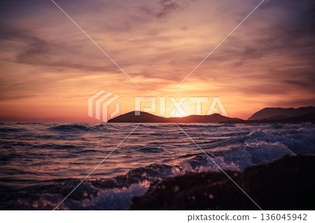 Sunset over sea, Calblanque beach, spain 136045942