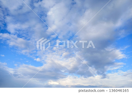 A serene blue sky with scattered clouds over a calm horizon, Demonstration Color of the Year 2026 136046165