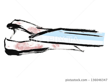 日式毛筆畫風格的魷魚切割插圖 136046347