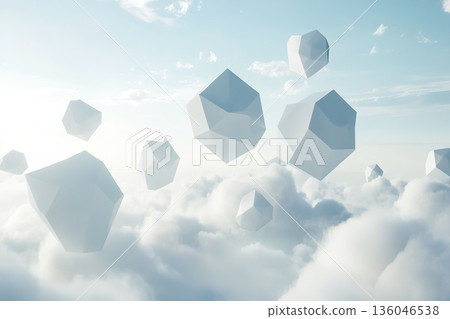 Geometric white shapes float among the clouds in a dreamlike sky scene Demonstration Color of the Year 2026 Geometric white shapes float among the clouds in a dreamlike sky scene Demonstration Color of the Year 2026 136046538