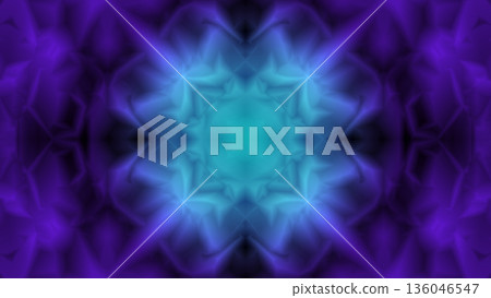 Abstract blue and purple kaleidoscope with radiant center, soft glow, and geometric symmetry, vivid design 136046547