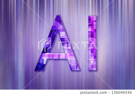 Vibrant purple patchwork letter A and I on a glossy striped background in modern abstract design 136046548