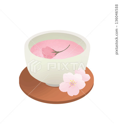 Sakura tea and teacups - A Japanese-style illustration of a spring celebration Sakura tea and teacups - A Japanese-style illustration of a spring celebration 136046588