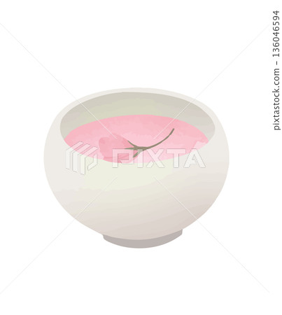 Sakura tea and teacups - A Japanese-style illustration of a spring celebration Sakura tea and teacups - A Japanese-style illustration of a spring celebration 136046594