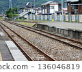 Tracks and platform at JR Tono Station. Scenery of a local train line in Iwate Prefecture. 136046819