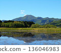 "Upside-down Mount Higashine" reflected in the water before rice planting in Iwate in early summer 136046983