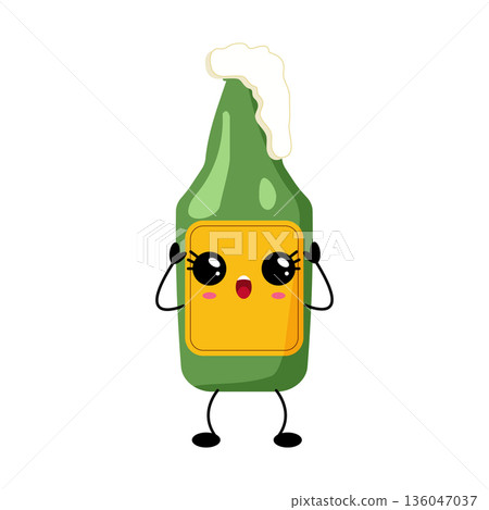 Cute Kawaii Beer Bottle Character Illustration Cute Kawaii Beer Bottle Character Illustration 136047037