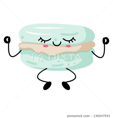 Cute Kawaii Macaron Dessert Character Illustration Cute Kawaii Macaron Dessert Character Illustration 136047041