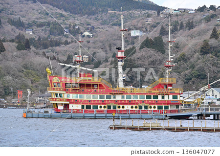 Pleasure boat in Lake Ashinoko Pleasure boat in Lake Ashinoko 136047077
