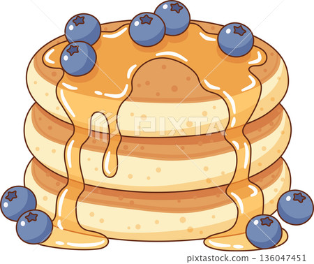 Hand Drawn Minimalist Illustration of a Fluffy Pancake Stack with Syrup and Blueberries for Breakfast and Cafe Menu Design Hand Drawn Minimalist Illustration of a Fluffy Pancake Stack with Syrup and Blueberries for Breakfast and Cafe Menu Design 136047451