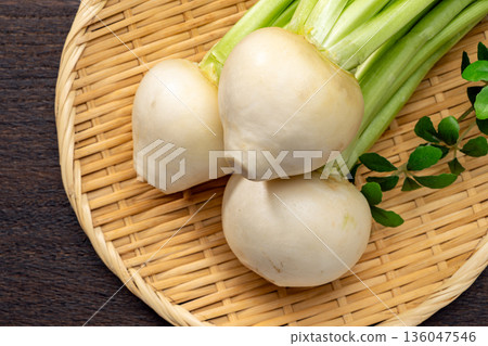 Fresh turnip with leaves 136047546