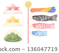 Carp streamers, kashiwamochi rice cakes, and origami helmets - Children's Day illustrations 136047719